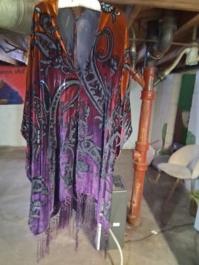 Velvet Paisley Fringe Kimono in Purple and Orange